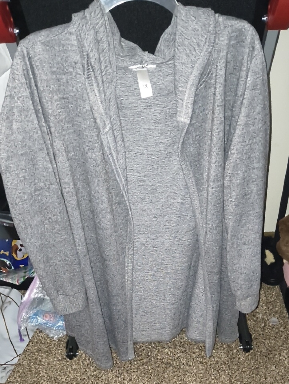 just be Gray Knit Hooded Open Cardigan